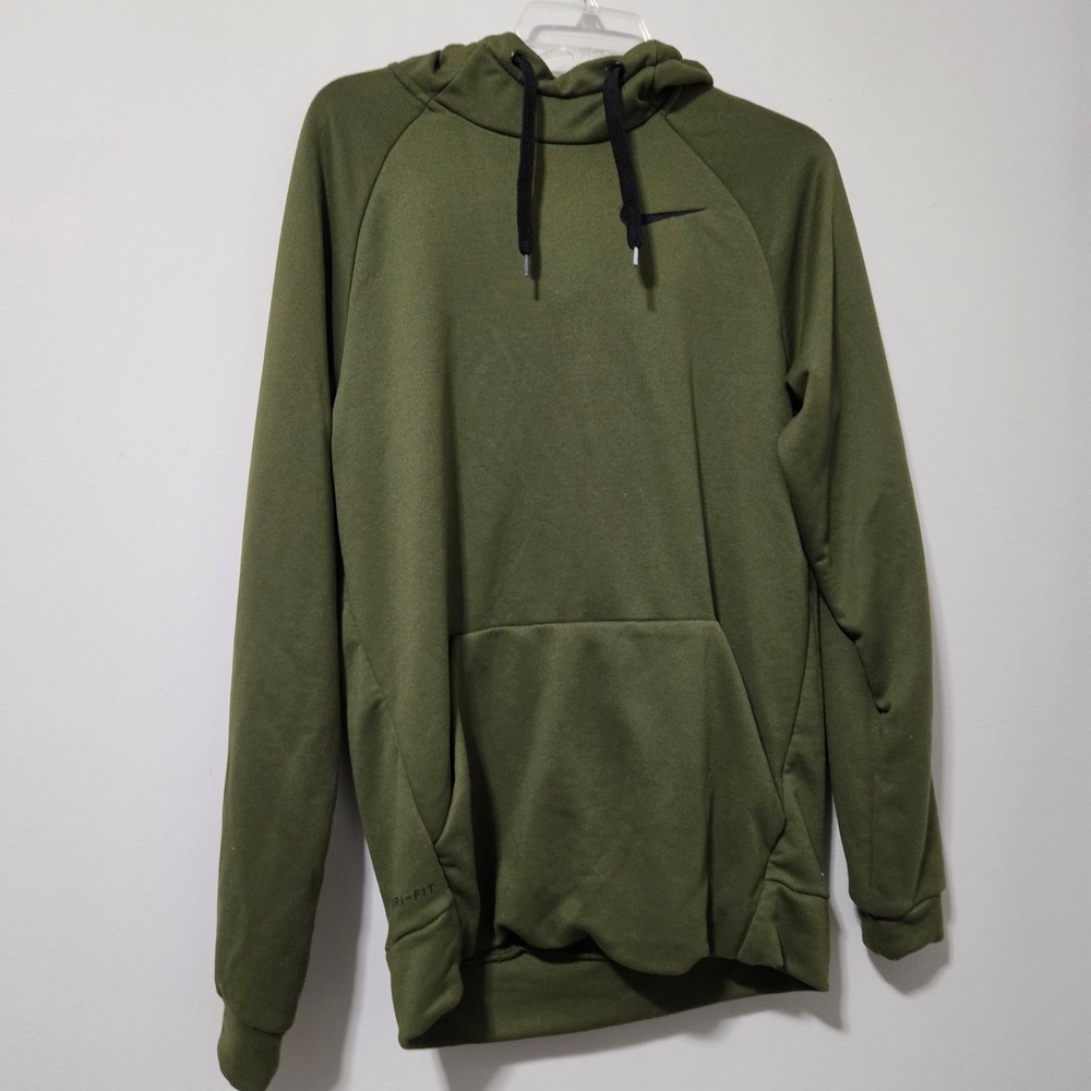 Nike Mens Dri-FIT Training Hoodie‎ Olive Green Raglan Sweatshirt Small